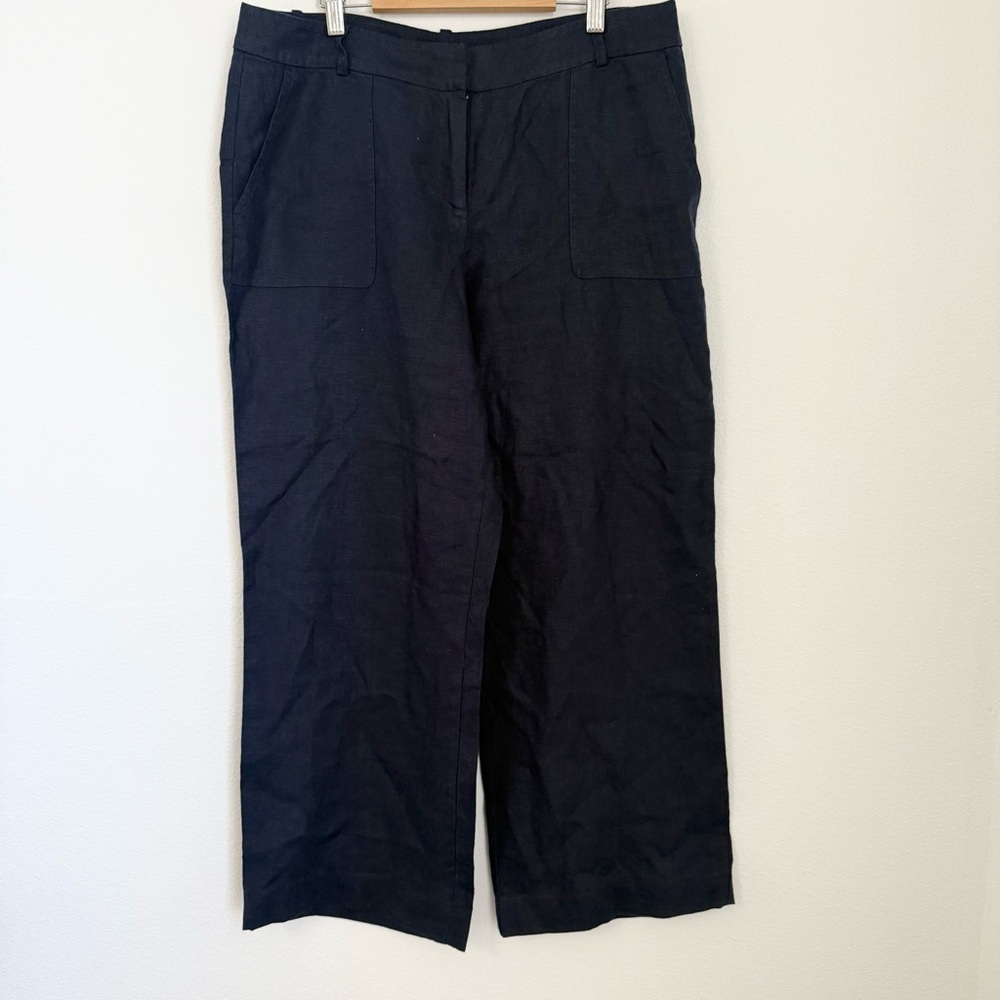 Talbots Navy Blue Wide Leg 100% Linen Trousers Pants Career-Wear  Office Sz 10